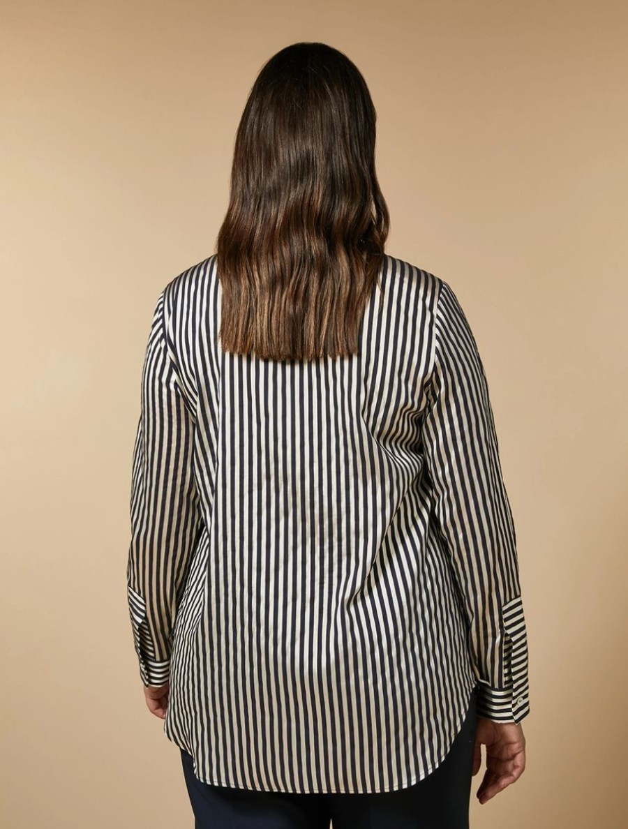 Striped Twill Tunic Dark Navy New