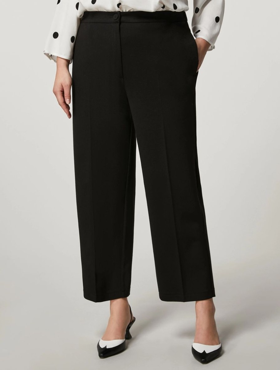 Cropped Jersey Trousers Black New