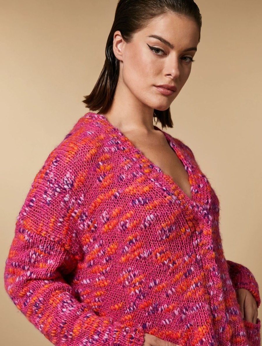 Multicoloured Yarn Cardigan Fuchsia Online