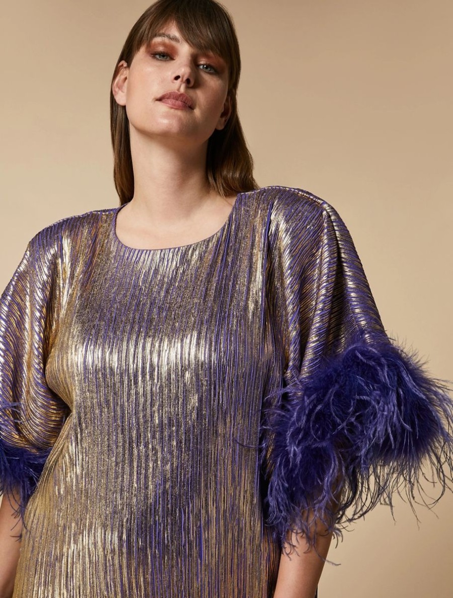 Metallic Dress With Feathers Purple Online