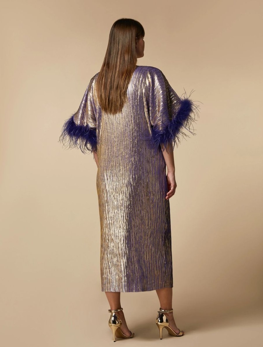 Metallic Dress With Feathers Purple Online