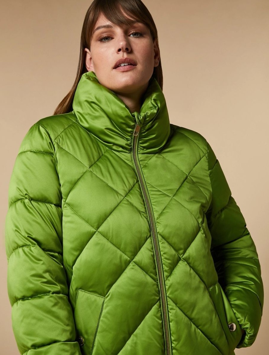 Padded Jacket In Water-Resistant Satin Olive Green Online