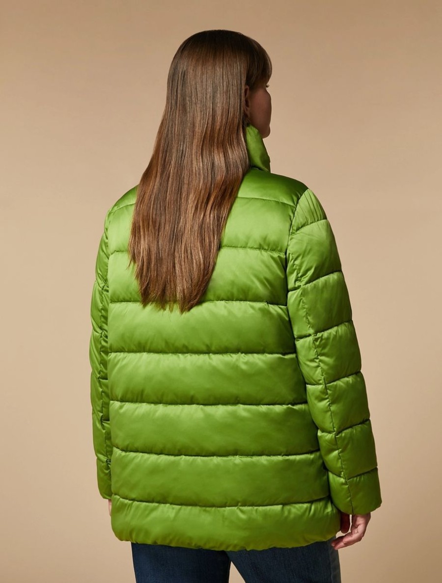 Padded Jacket In Water-Resistant Satin Olive Green Online