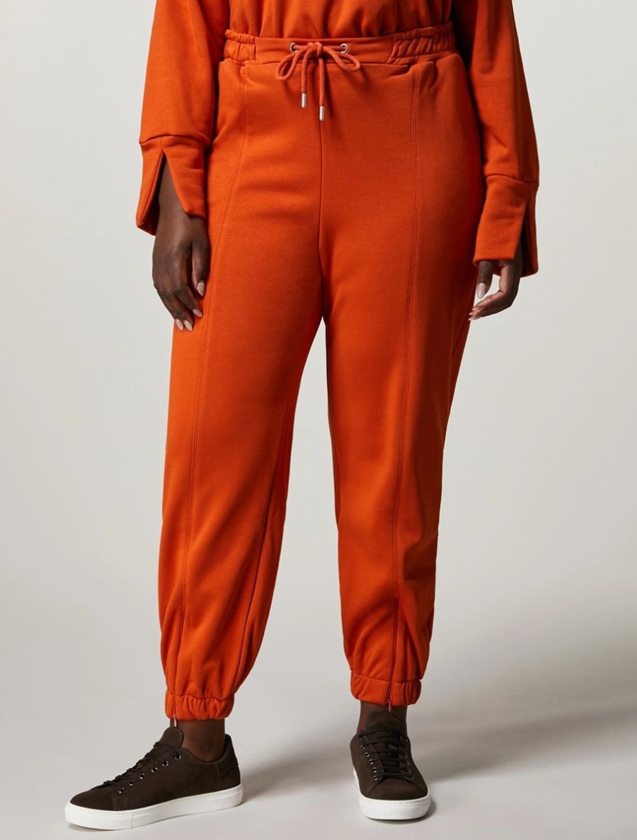 Stretch Cotton Fleece Trousers Rust Online