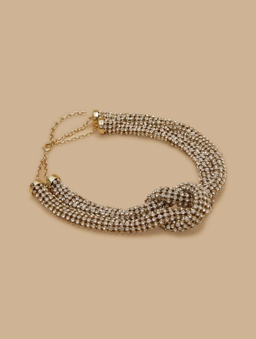 Torchon Choker With Rhinestones Light Gold Clearance