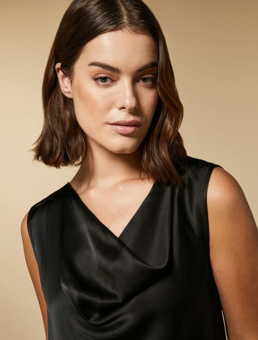 Draped Satin Top Black Best