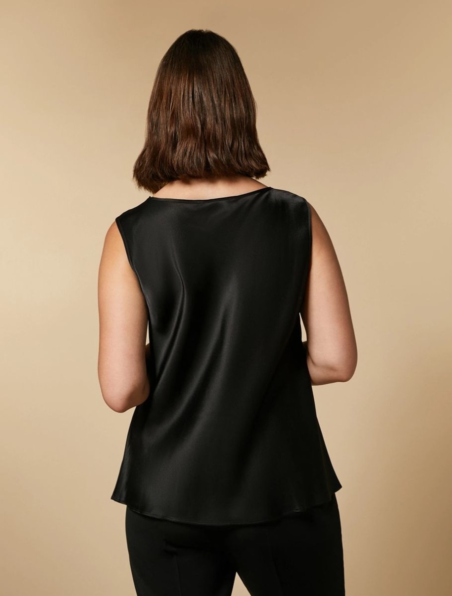 Draped Satin Top Black Best