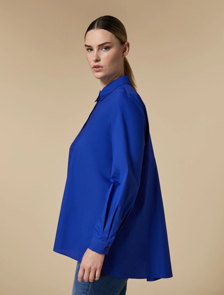 Long Cotton Poplin Shirt China Blue Clearance