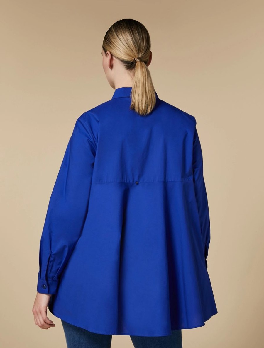 Long Cotton Poplin Shirt China Blue Clearance