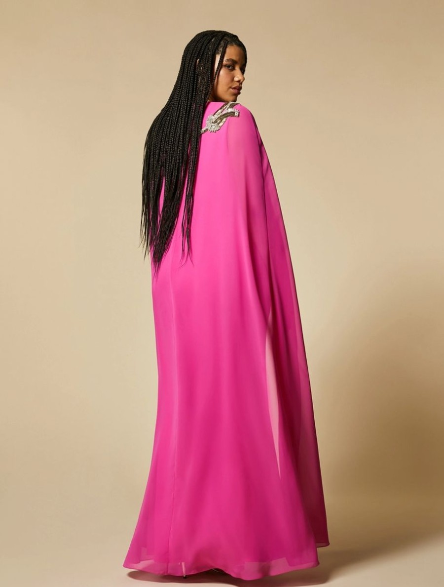 Long Embroidered Triacetate Dress Fuchsia Online