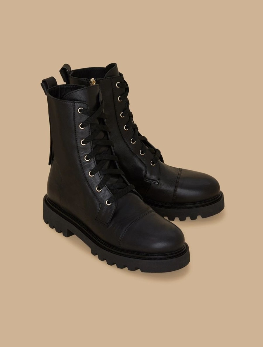 Leather Combat Boots Black Hot