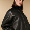 Crocodile-Print Nappa Leather Bomber Jacket Black Hot