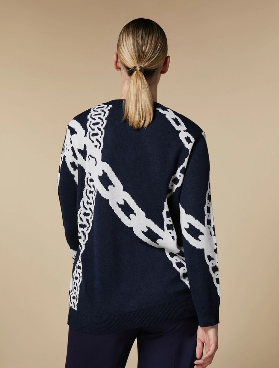 Jacquard Wool-Blend Sweater Dark Navy Clearance