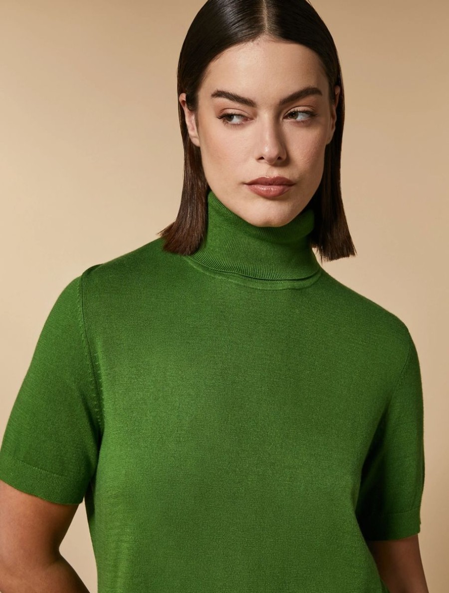 Viscose Yarn Polo-Neck Sweater Green Best