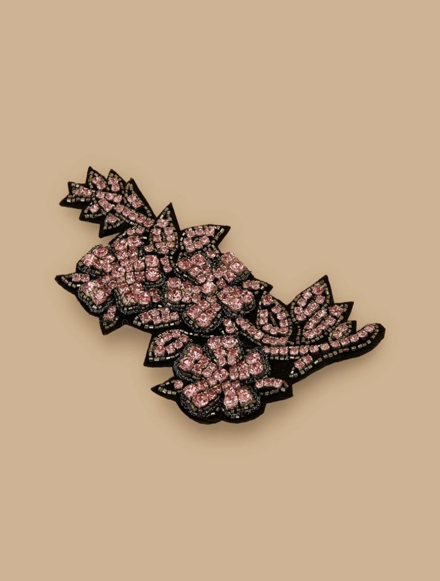 Rhinestone-Adorned Flower Brooch Pink New