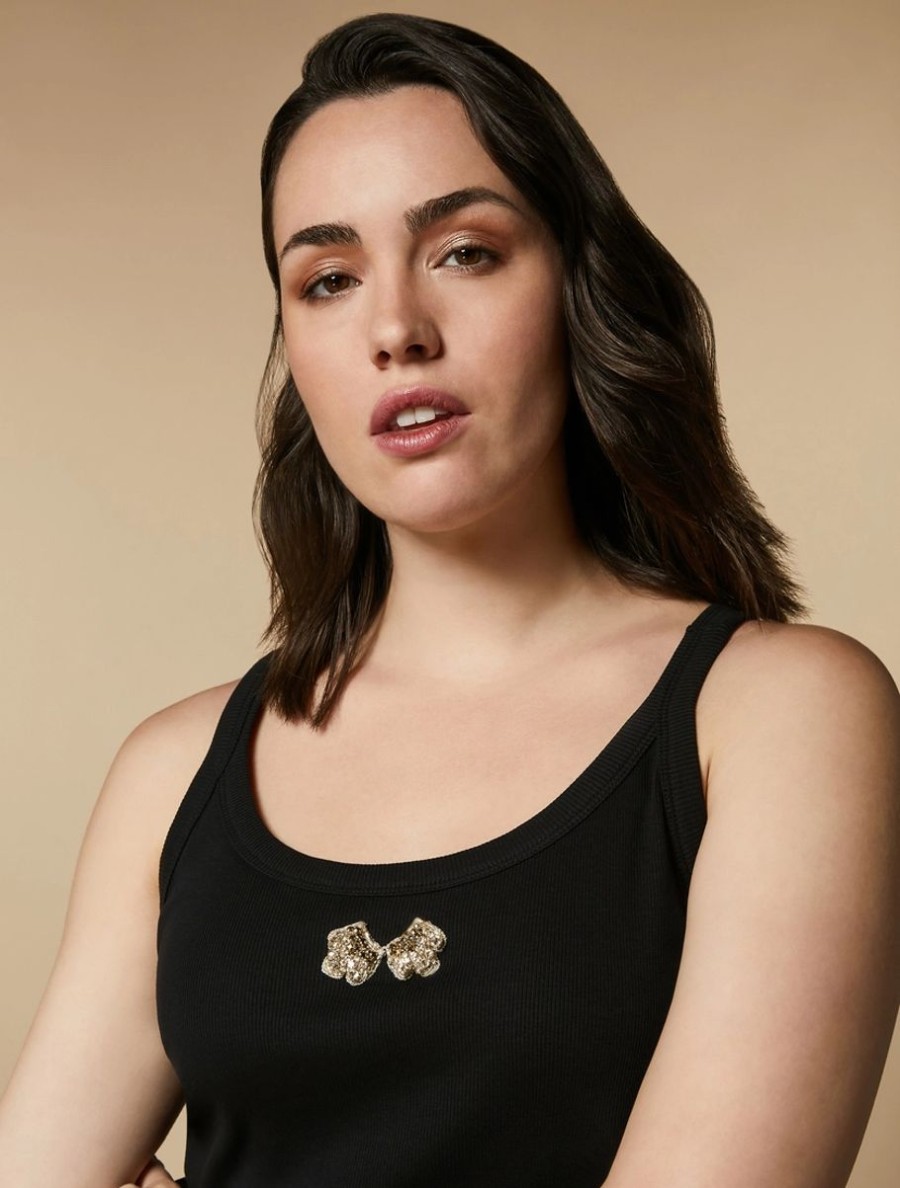 Embroidered Jersey Camisole Top Black Hot