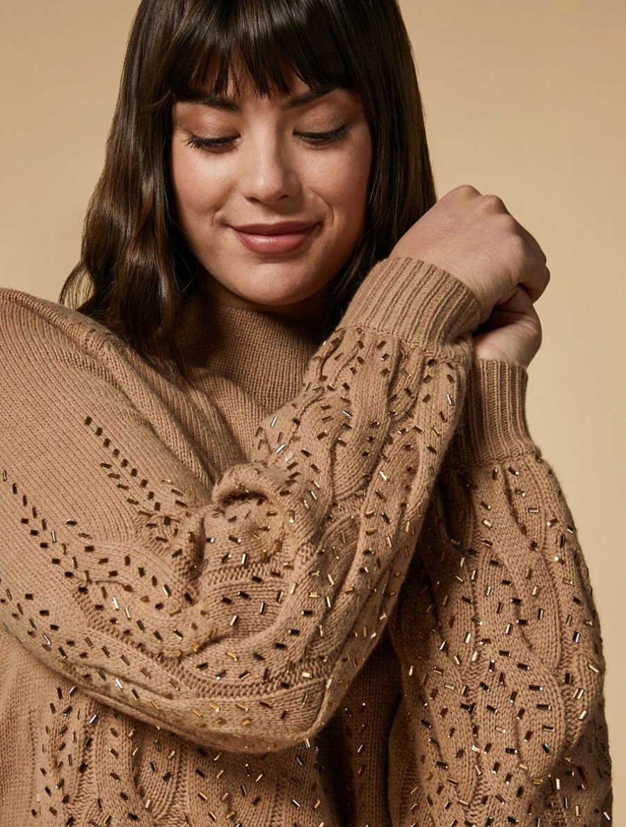 Cable-Knit Wool-Blend Sweater Camel Hot