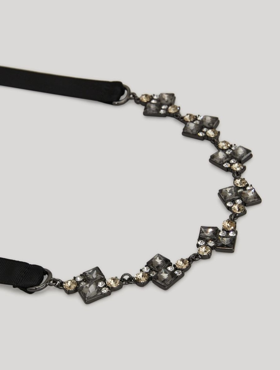 Rhinestone And Metal Necklace Black Online