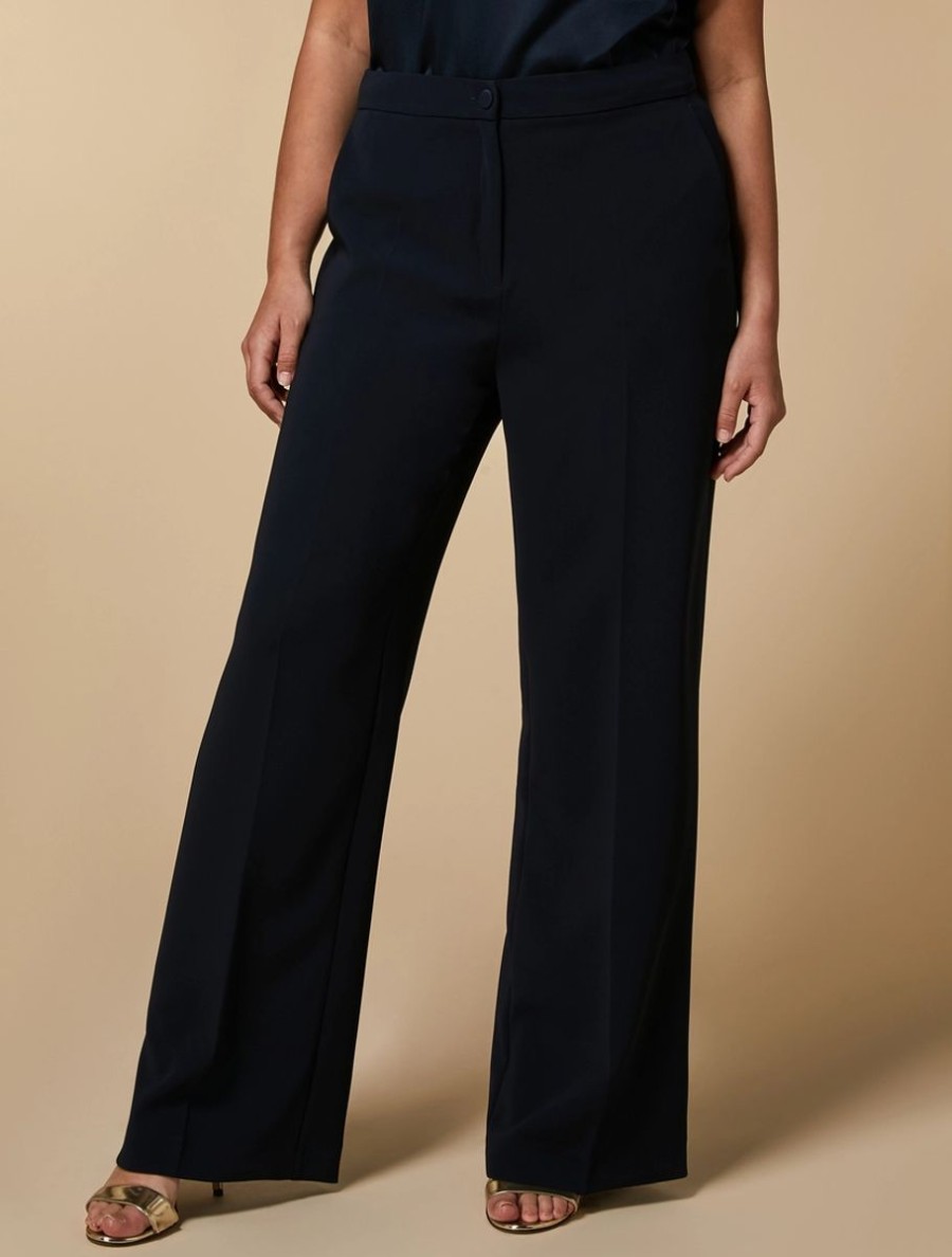 Straight-Fit Triacetate Trousers Dark Navy Online