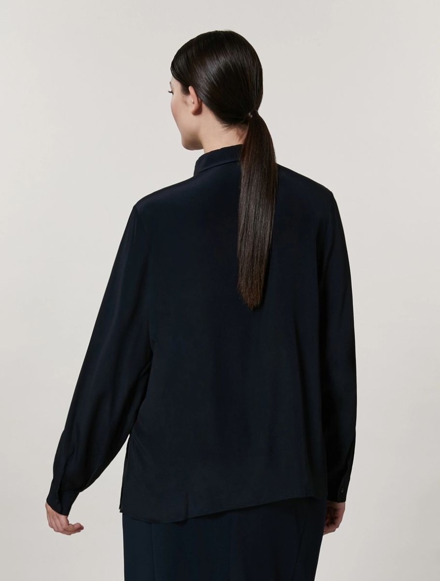 Silk-Blend Shirt Dark Navy Clearance