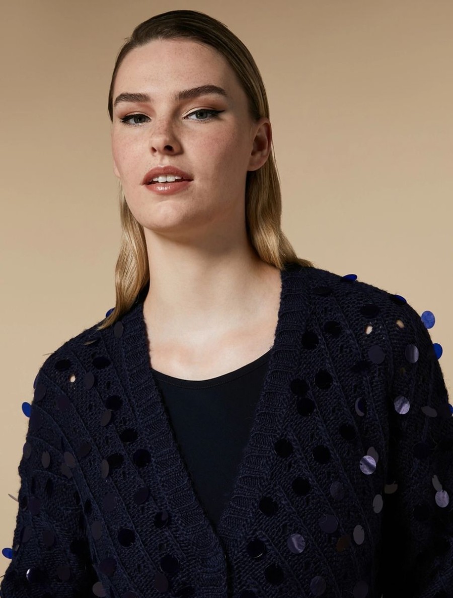 Sequinned Alpaca-Blend Cardigan Dark Navy Hot