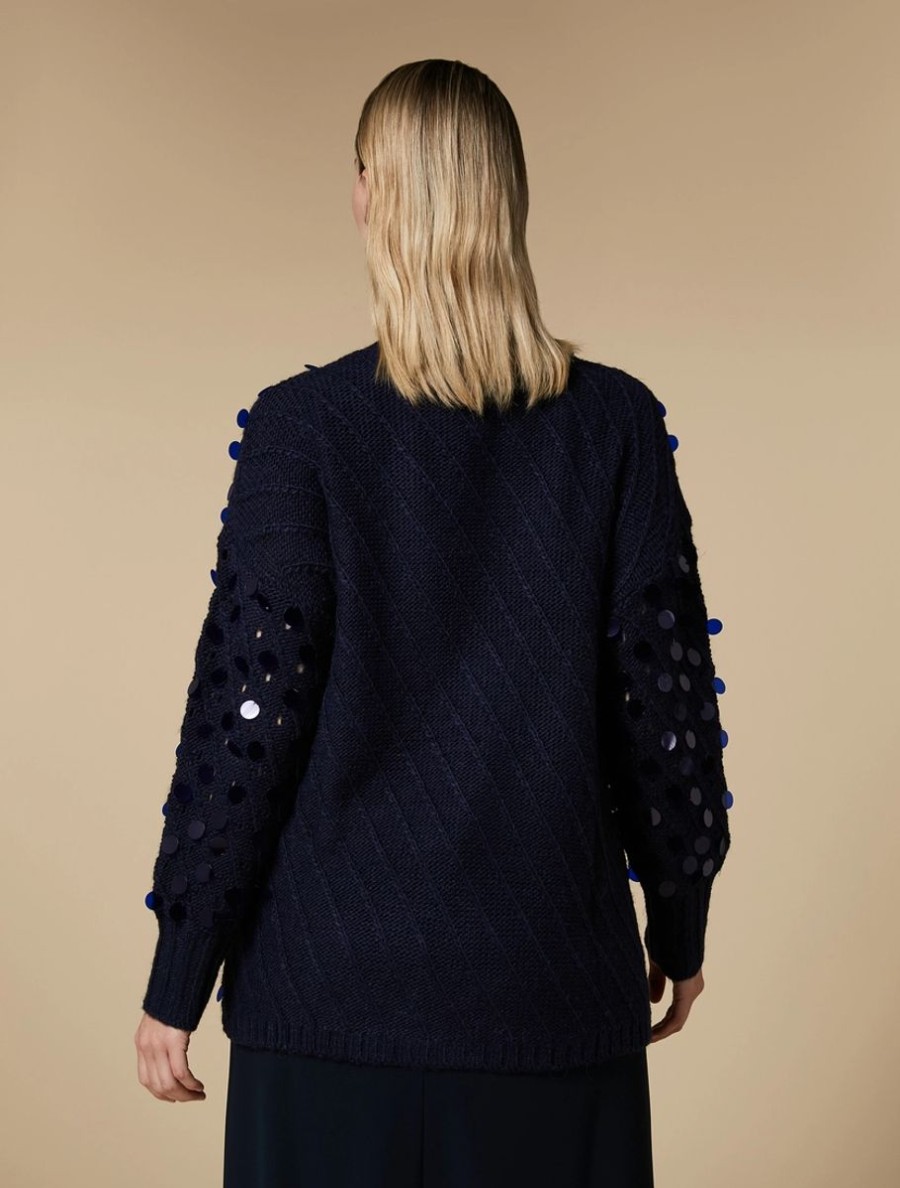 Sequinned Alpaca-Blend Cardigan Dark Navy Hot