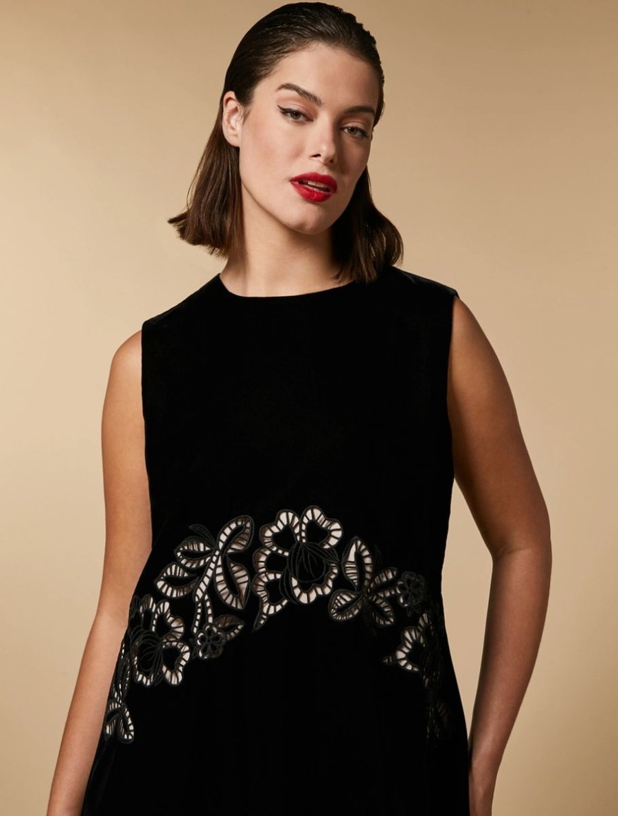 Embroidered Velvet Dress Black Hot