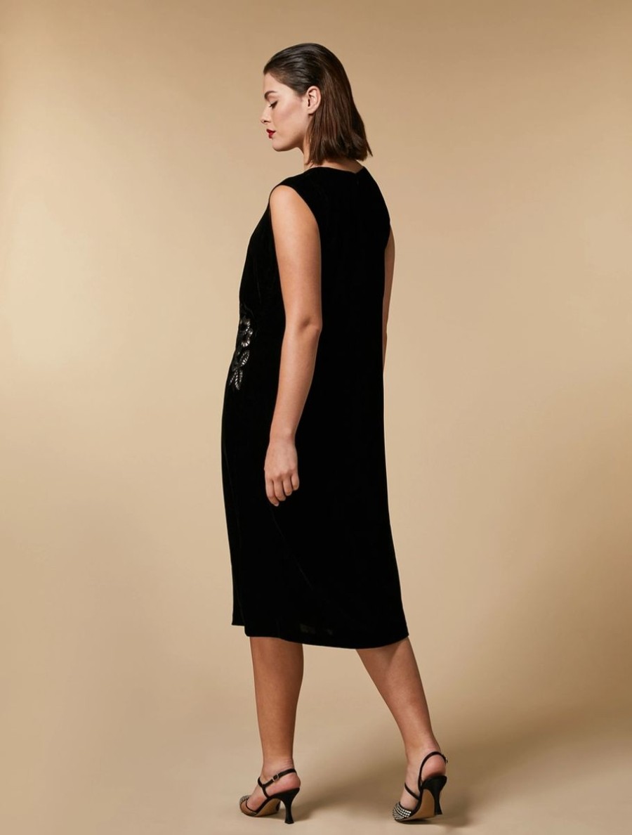 Embroidered Velvet Dress Black Hot