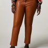 Leather-Look Fabric Trousers Rust Hot