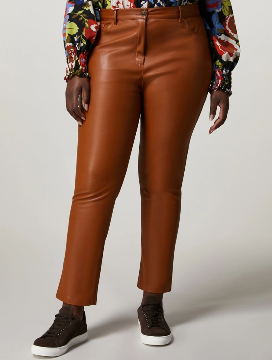 Leather-Look Fabric Trousers Rust Hot