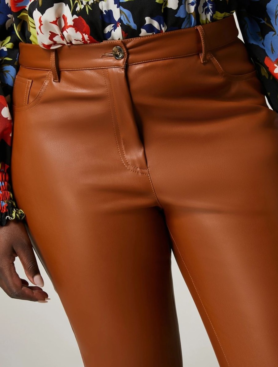 Leather-Look Fabric Trousers Rust Hot