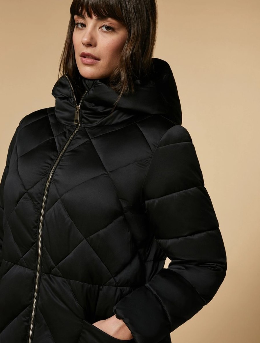 Long Padded Jacket In Water-Resistant Satin Black Best