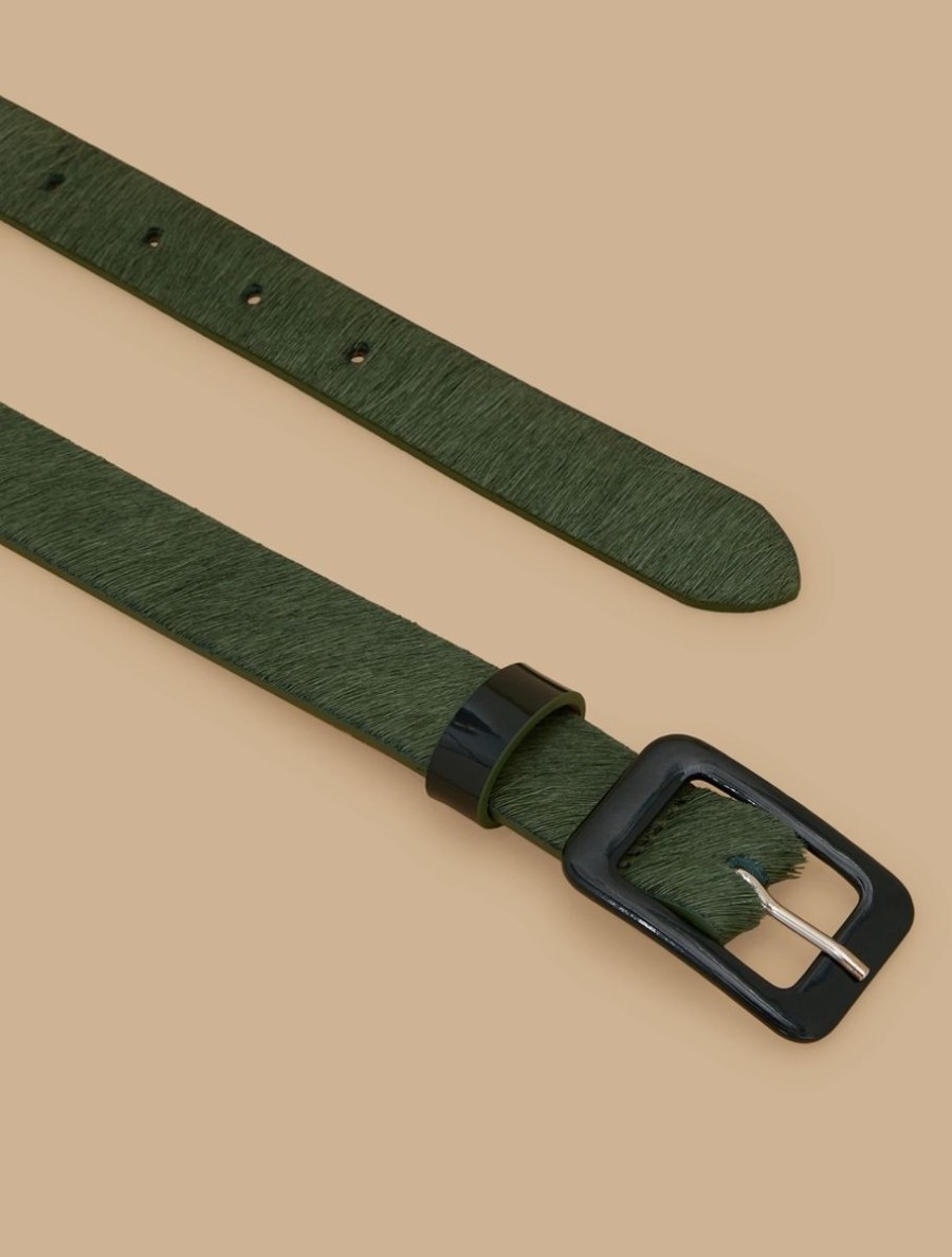 Printed Pony Hair Belt Green Best