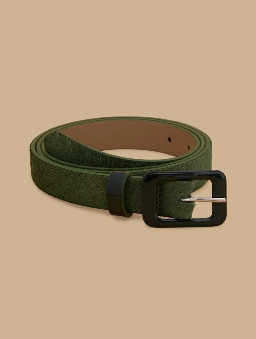 Printed Pony Hair Belt Green Best