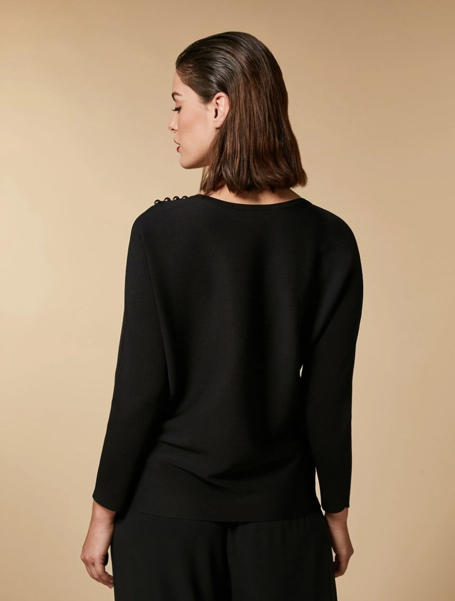 Pearl-Embellished Viscose Crepe Sweater Black New