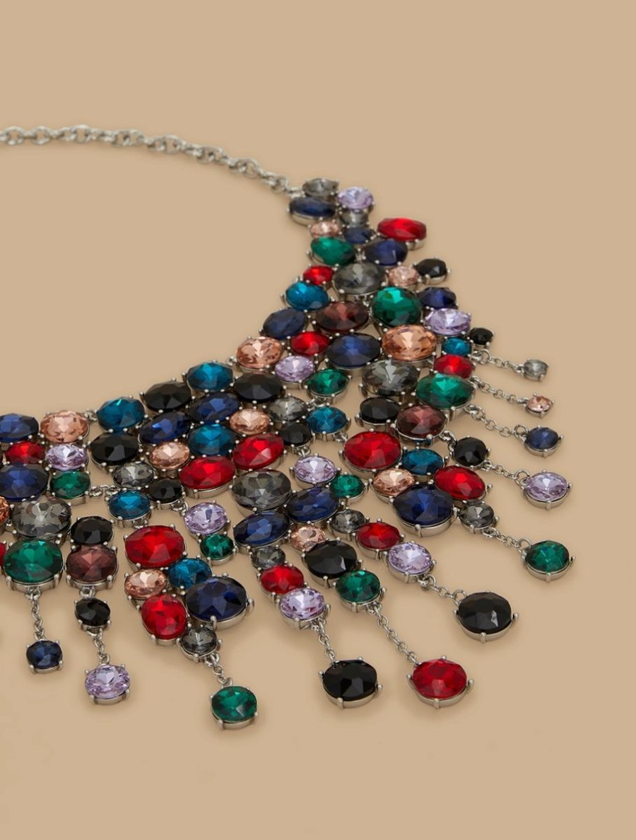 Multicoloured Rhinestone Necklace White Clearance