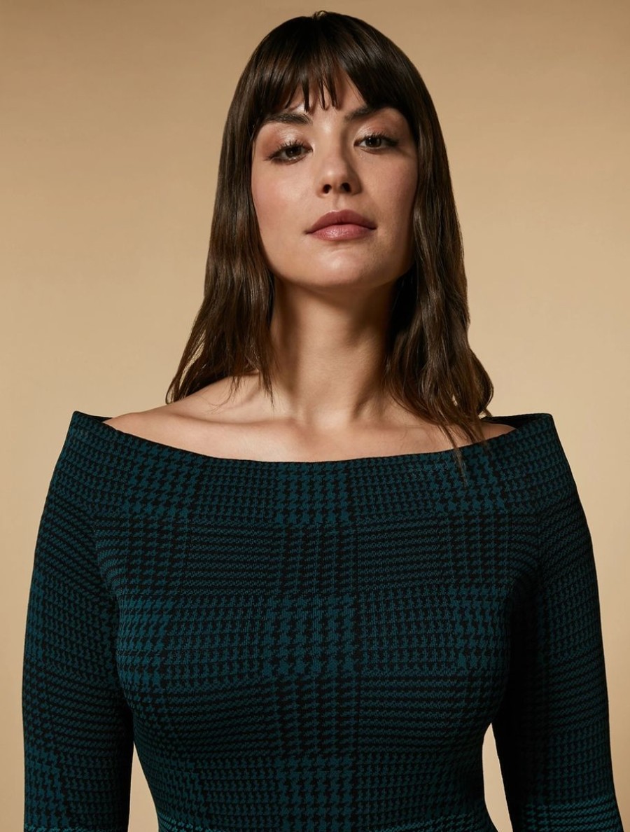 Prince Of Wales Check Knit Dress Dark Green Clearance