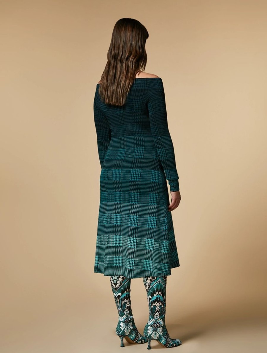 Prince Of Wales Check Knit Dress Dark Green Clearance