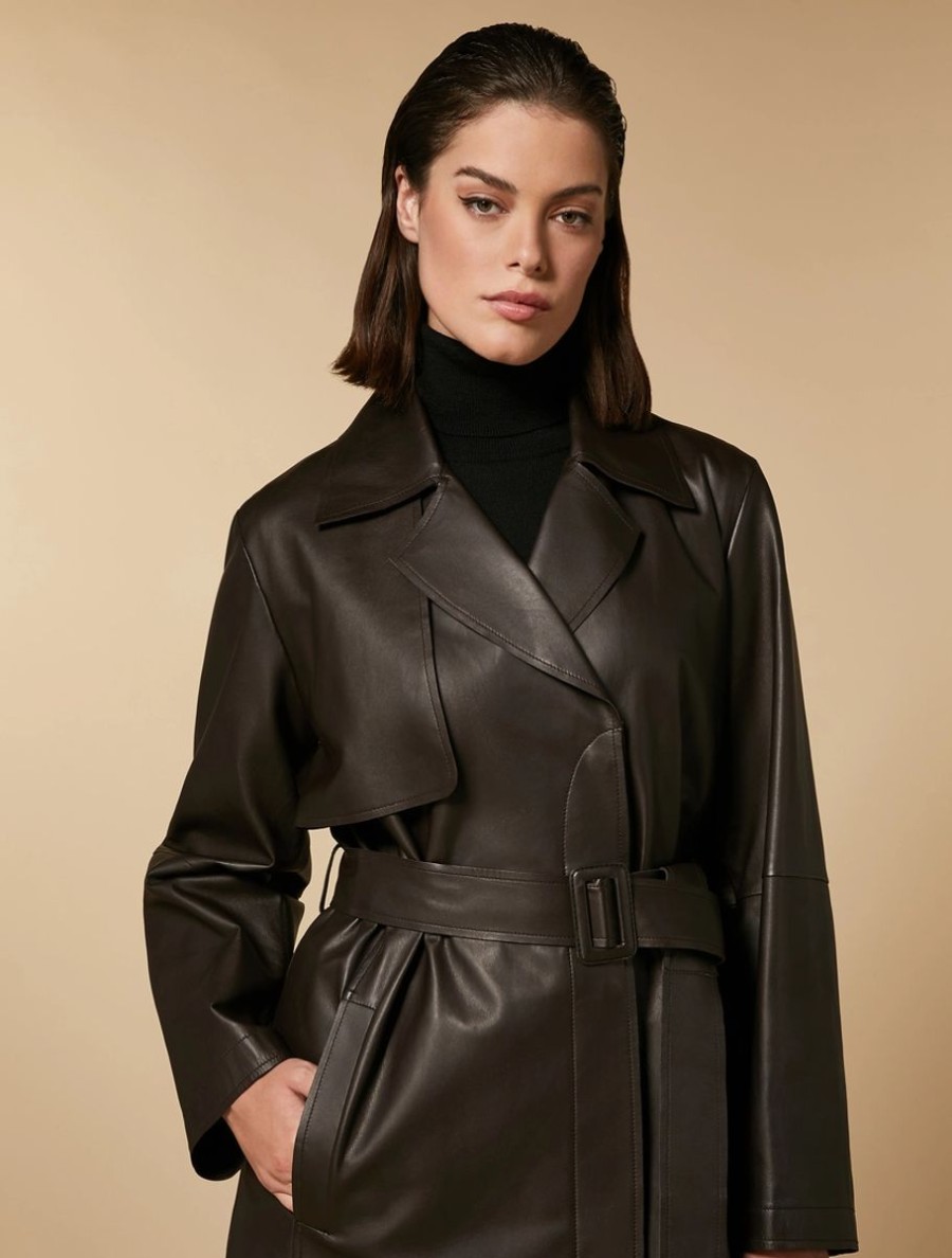 Nappa Leather Duster Coat Dark Brown Hot