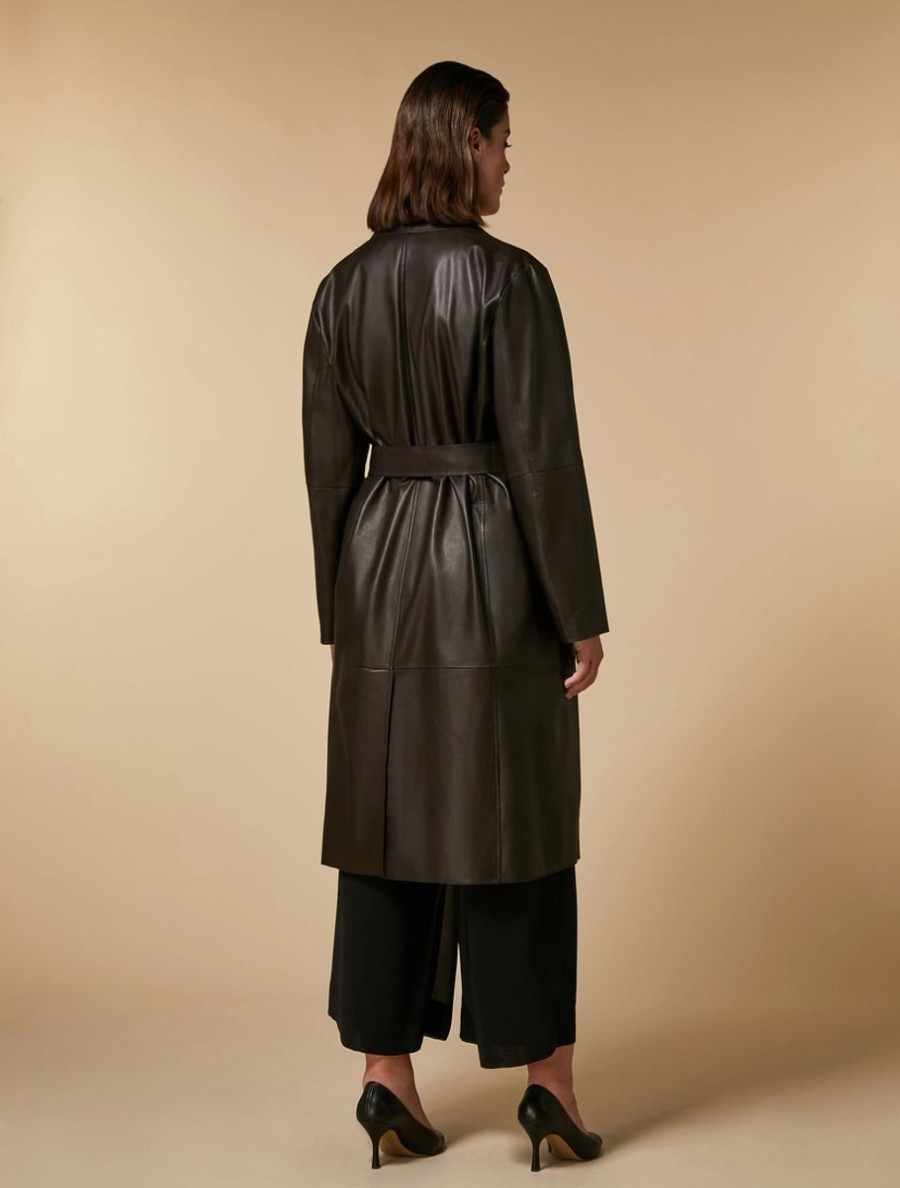 Nappa Leather Duster Coat Dark Brown Hot