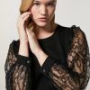 Milano-Knit Fabric And Lace Sweatshirt Black Clearance