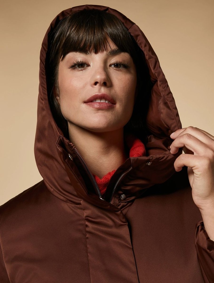 Padded Jacket In Duchess Satin Rust Clearance