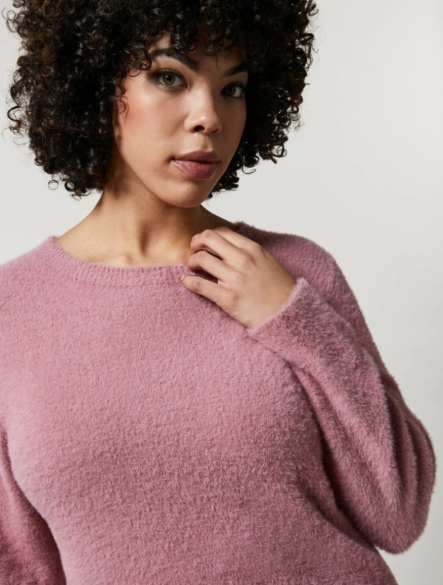 Fur-Look Yarn Sweater Pink Hot