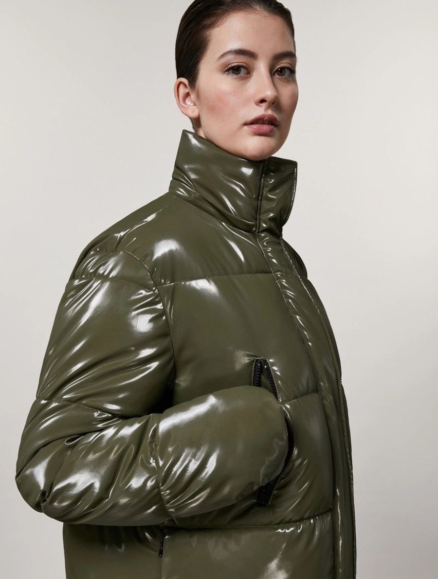 Glossy Fabric Jacket Dark Green Clearance