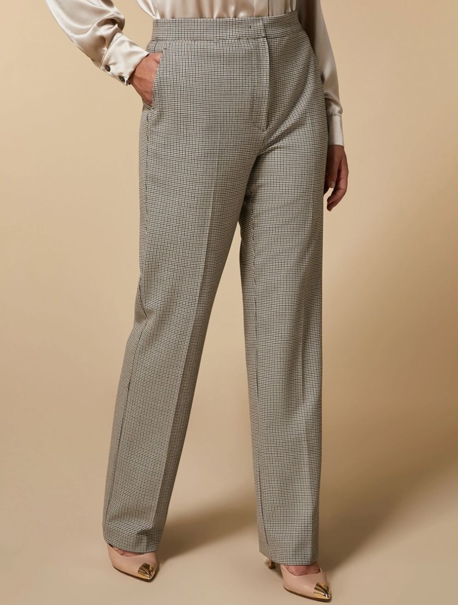 Chequer-Patterned Trousers Dark Beige Online