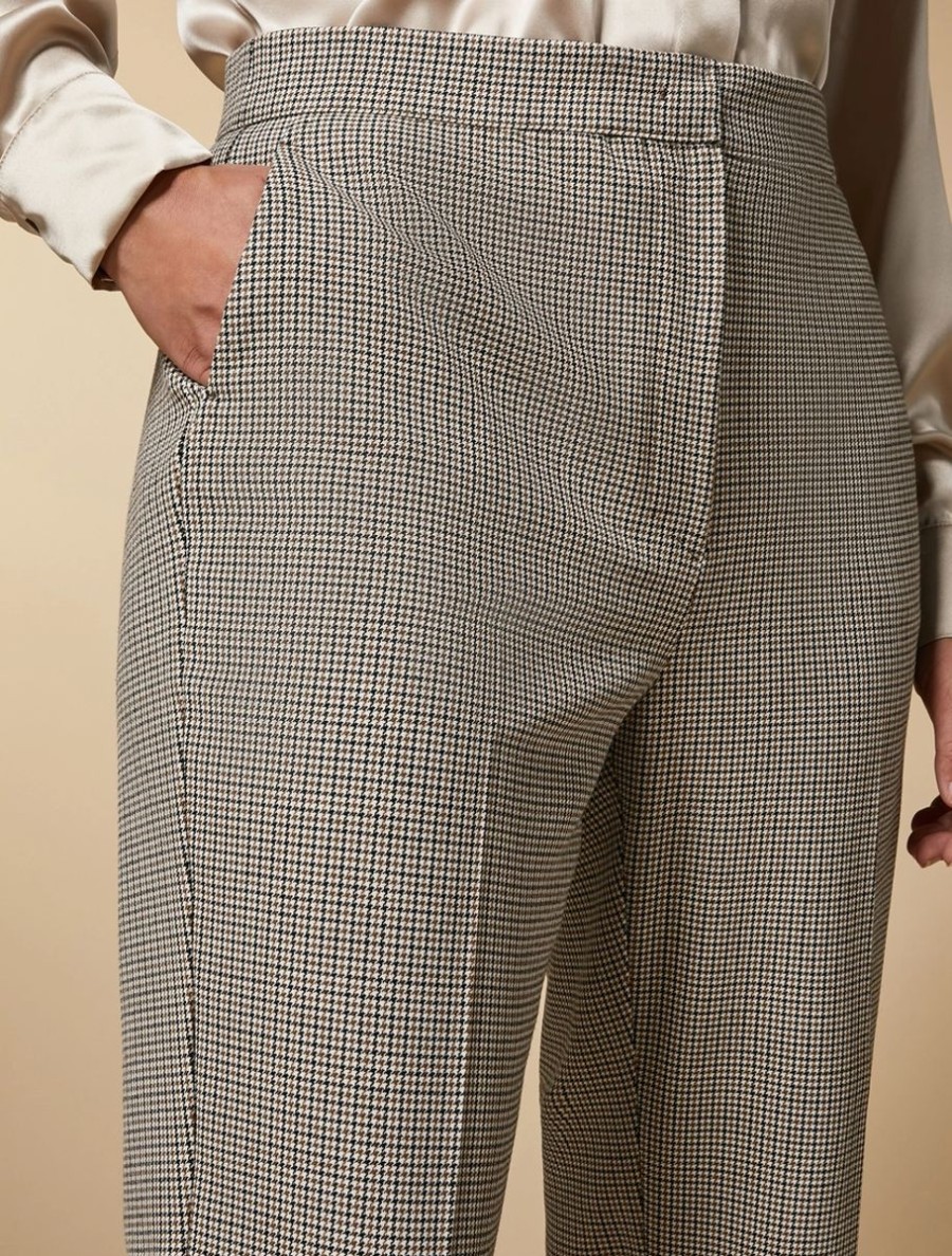 Chequer-Patterned Trousers Dark Beige Online