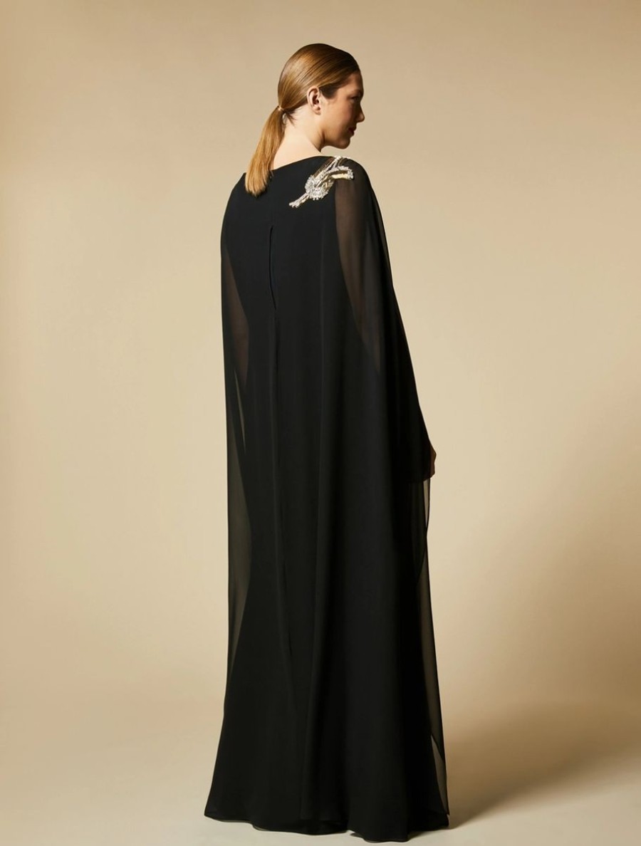 Long Embroidered Triacetate Dress Black Best