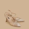 Rhinestone Tulle Court Shoes Beige New