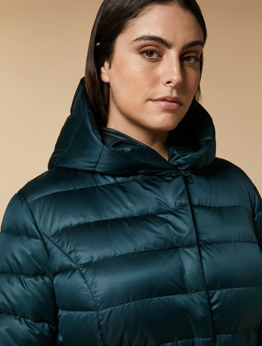 Technical Satin Down Jacket Dark Green Online