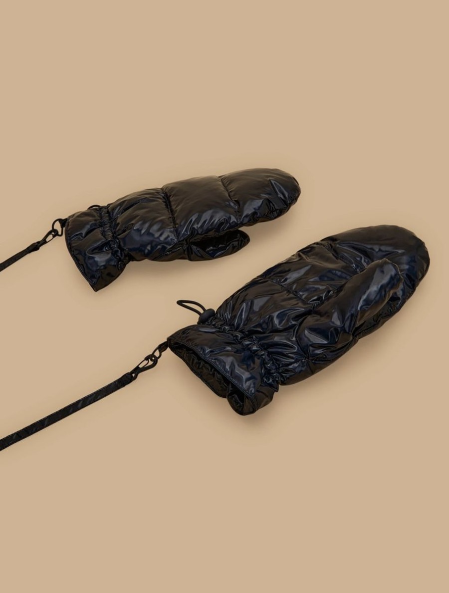 Padded Mittens In Shiny Nylon Dark Navy Online